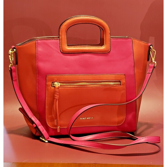 Nine West Pink and Orange Chelsea Triple Compartment Tote, Satchel, Shoulder Bag - Picture 1 of 8